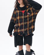 Vintage loose plaid hooded shirt