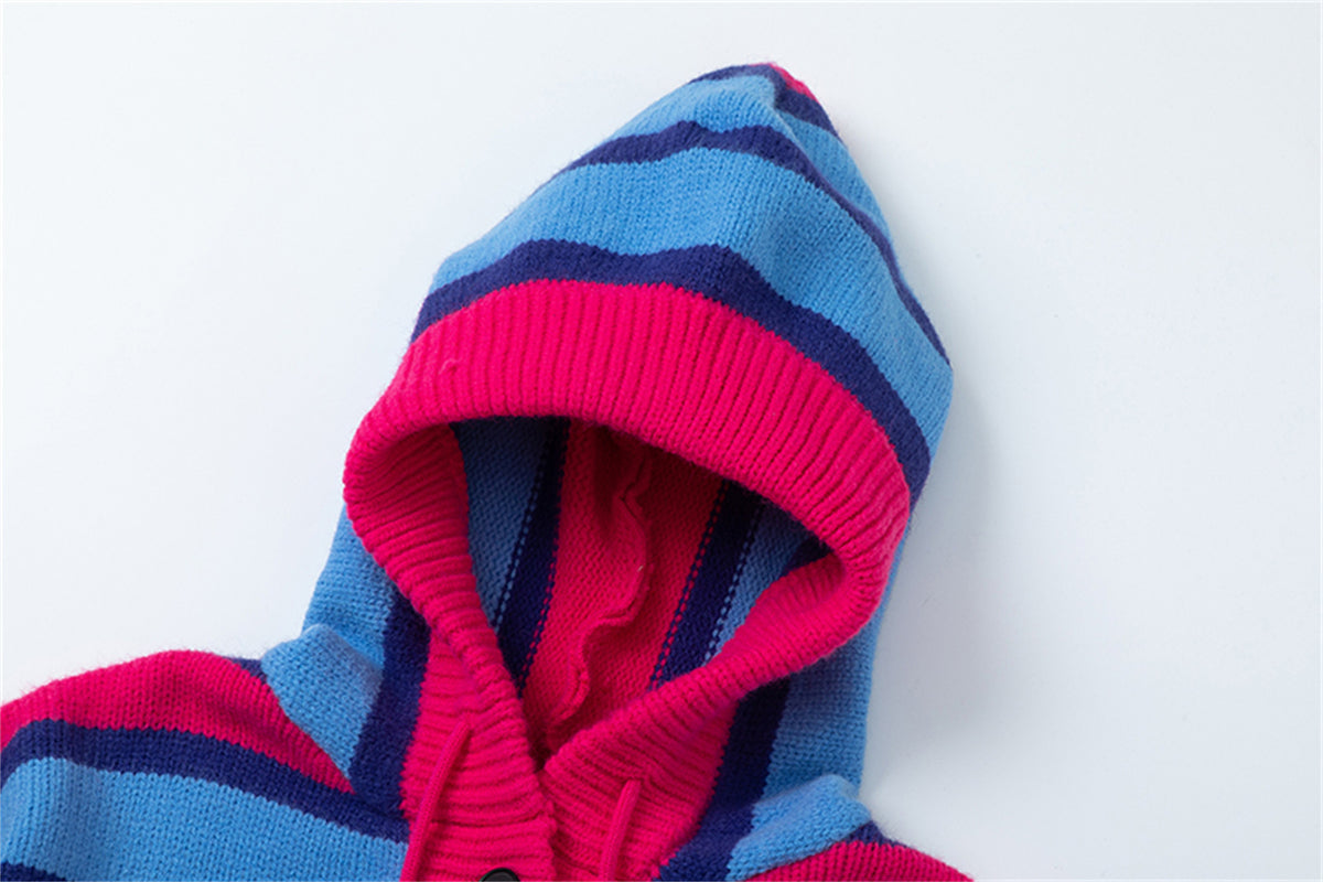 復古撞色連帽毛衣