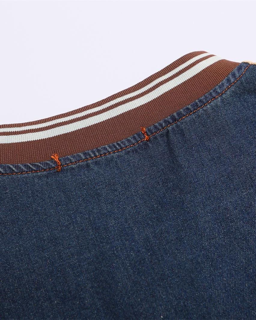 워시드 자수 데님 반팔