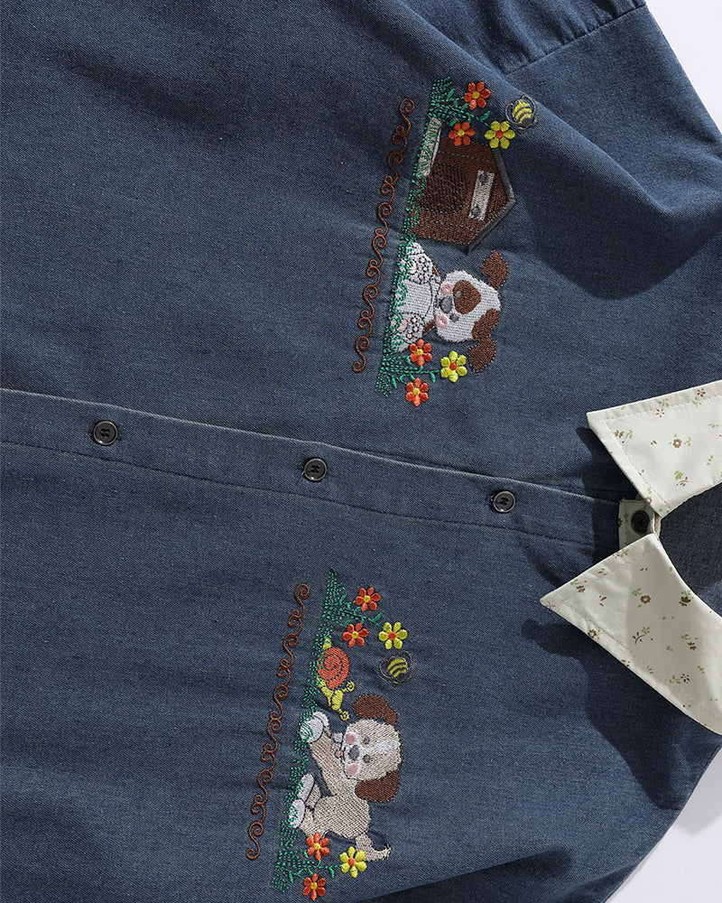 Retro contrast short-sleeved shirt