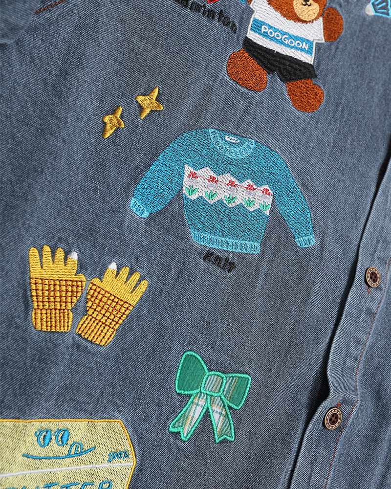 Retro fun denim long-sleeved shirt
