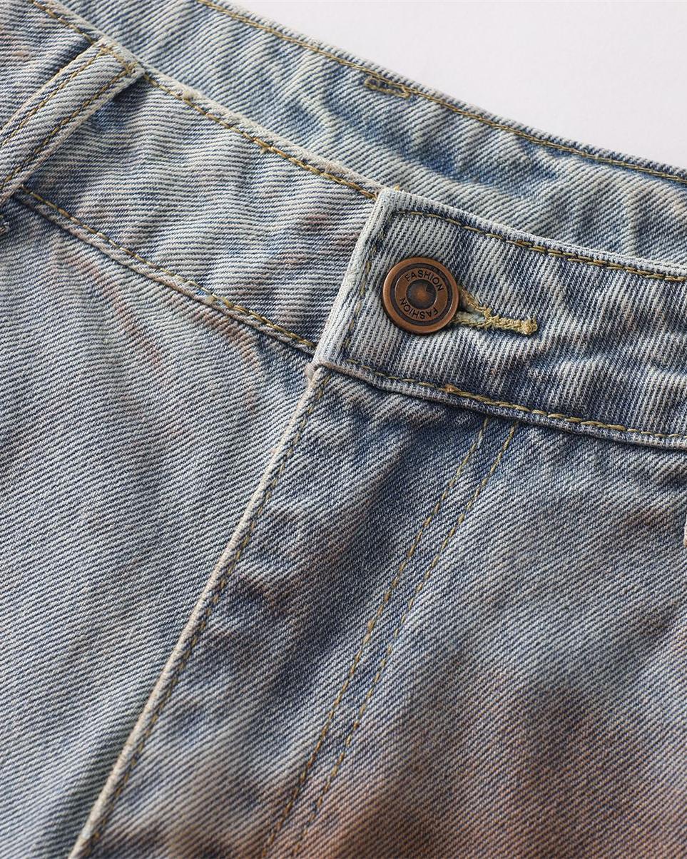 水洗休閑直筒牛仔褲