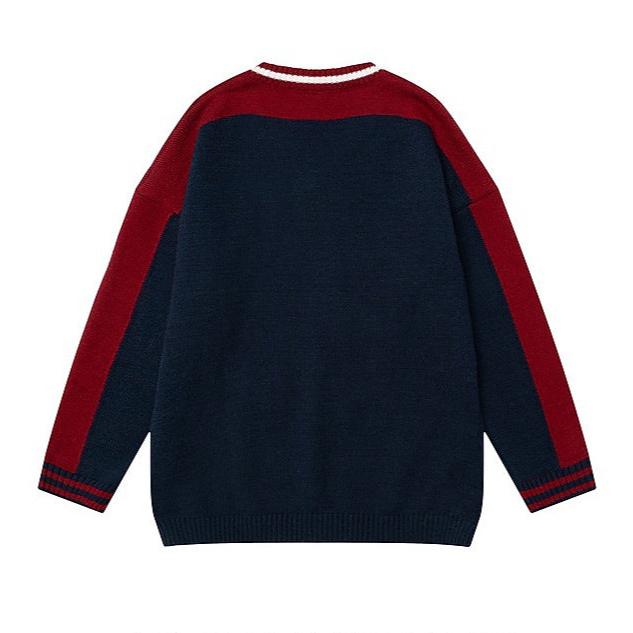 復古撞色長袖針織衫