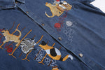 cat embroidered denim shirt