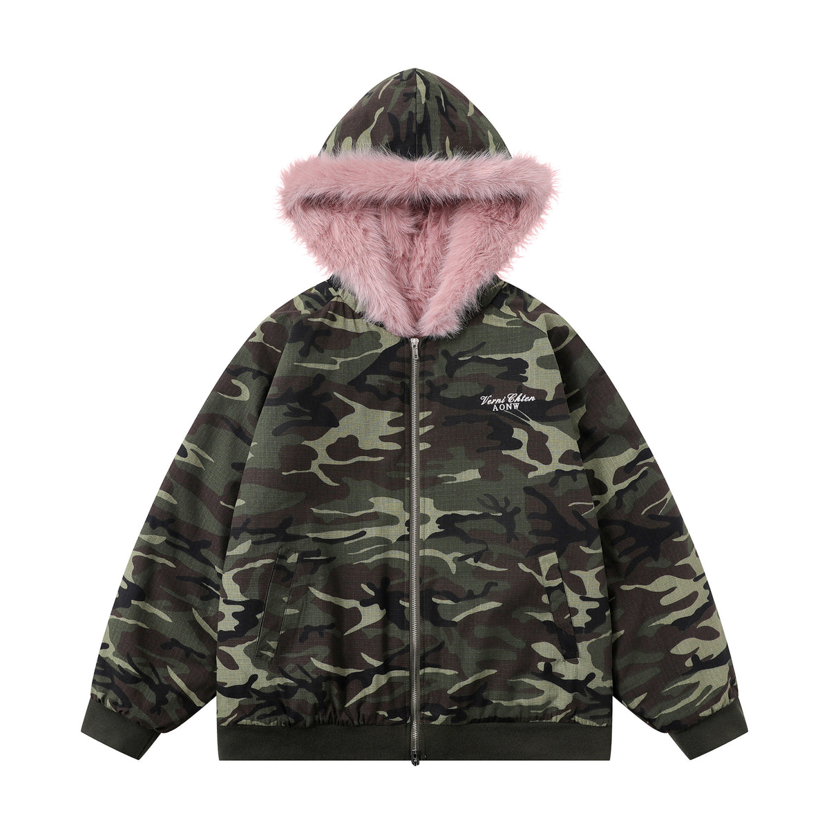 Retro reversible hooded cotton jacket