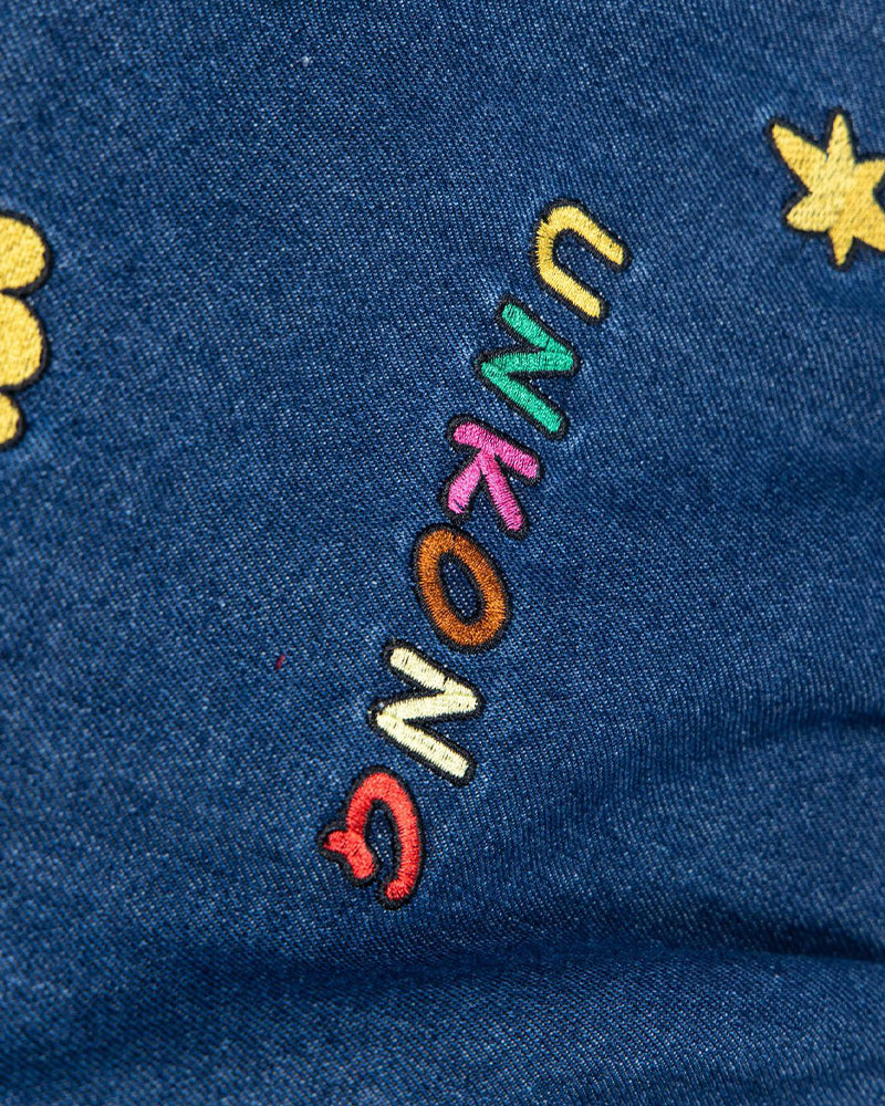 Cartoon embroidered denim shorts