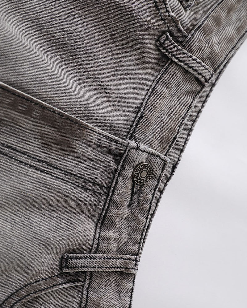 破洞水洗直筒牛仔褲