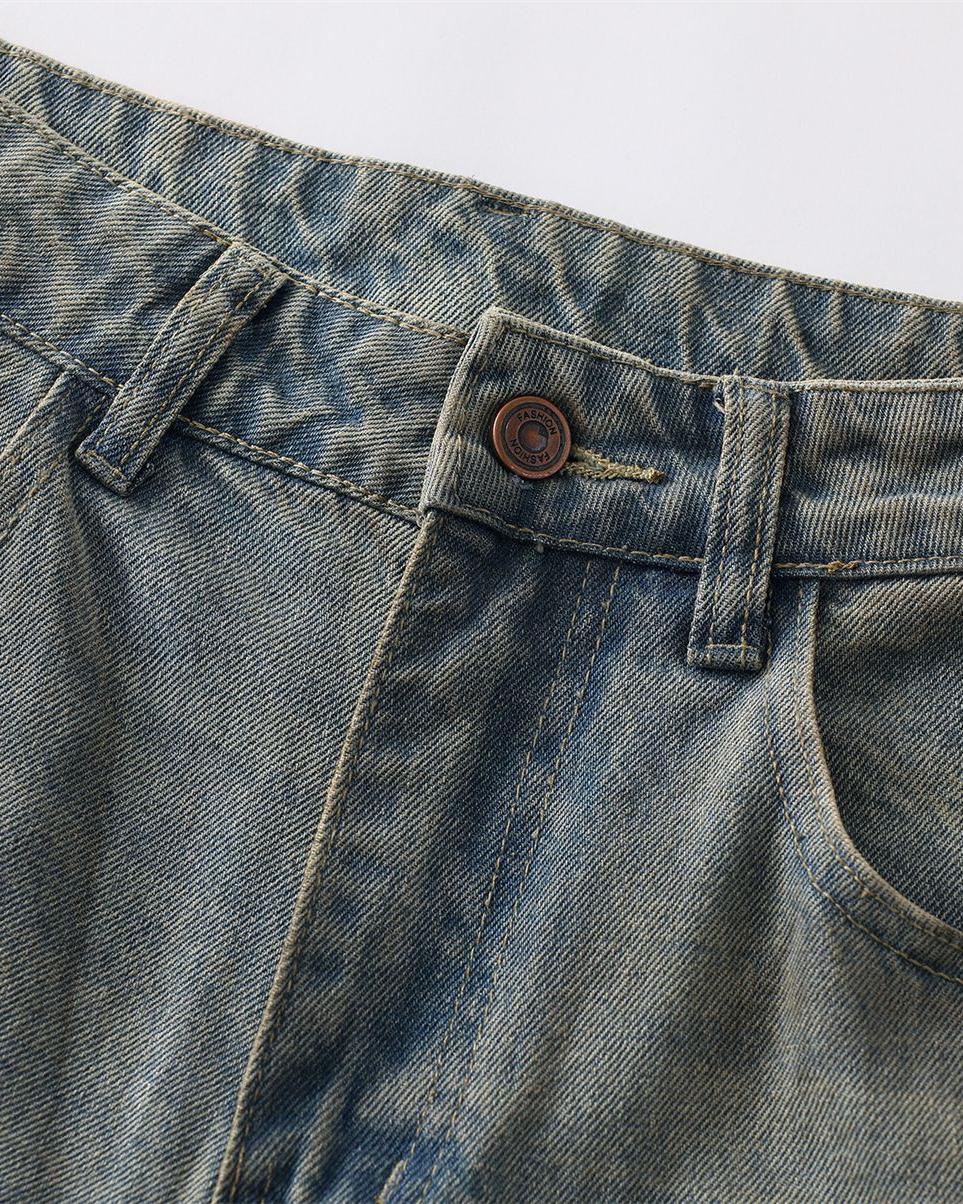 水洗做舊破洞牛仔褲