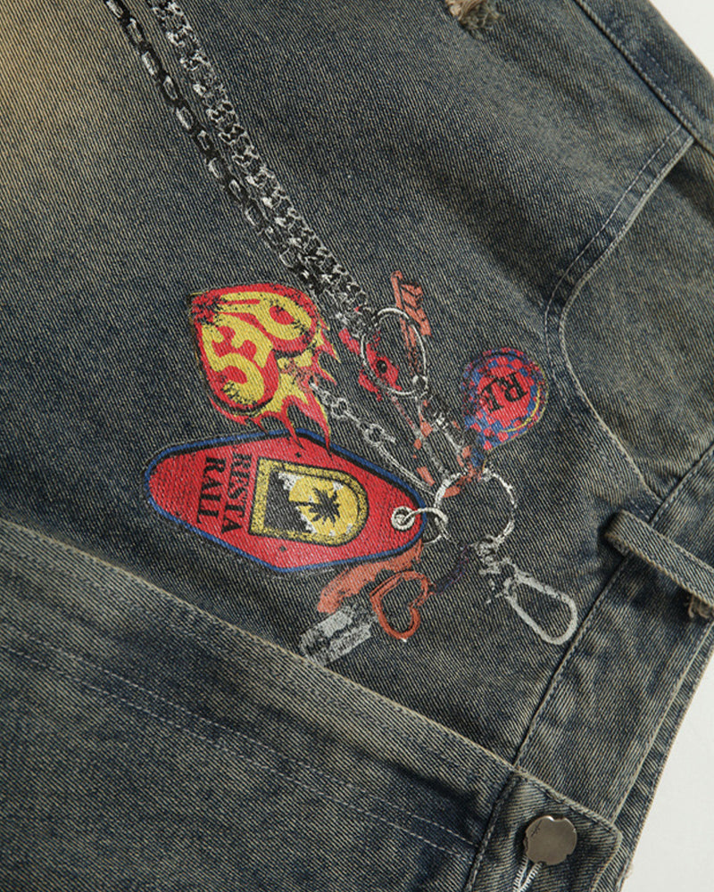 Fake two-piece patchwork cropped jeans