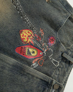 Fake two-piece patchwork cropped jeans