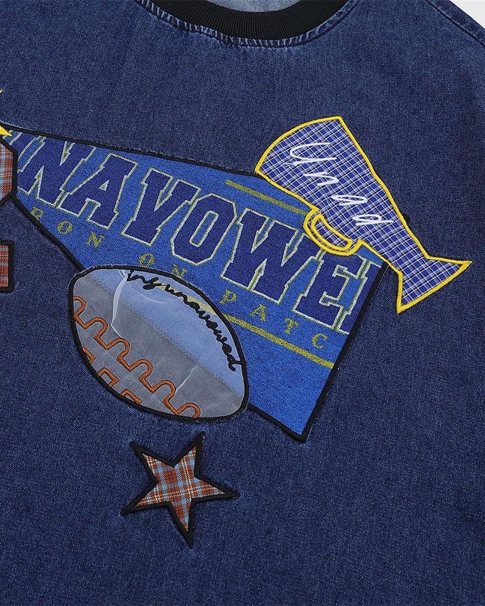 콘트라스트 패치 데님 반팔