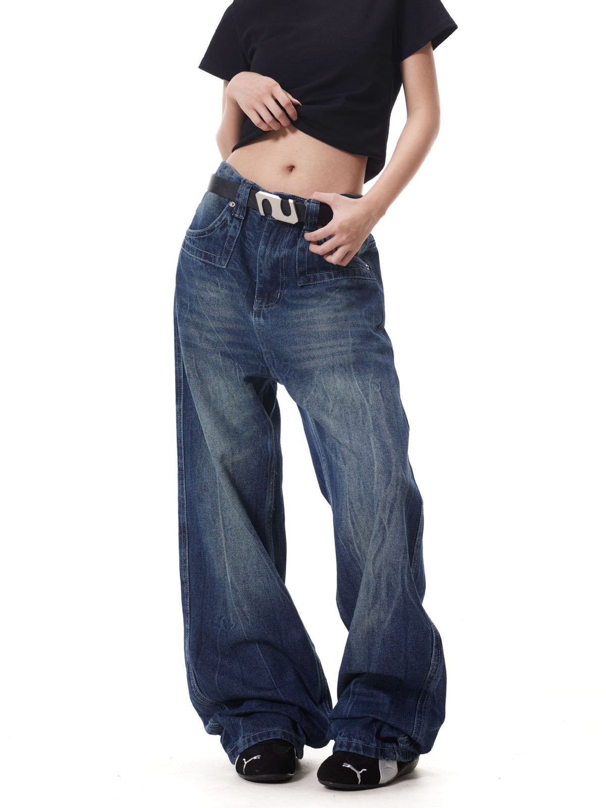 寬鬆簡約牛仔長褲