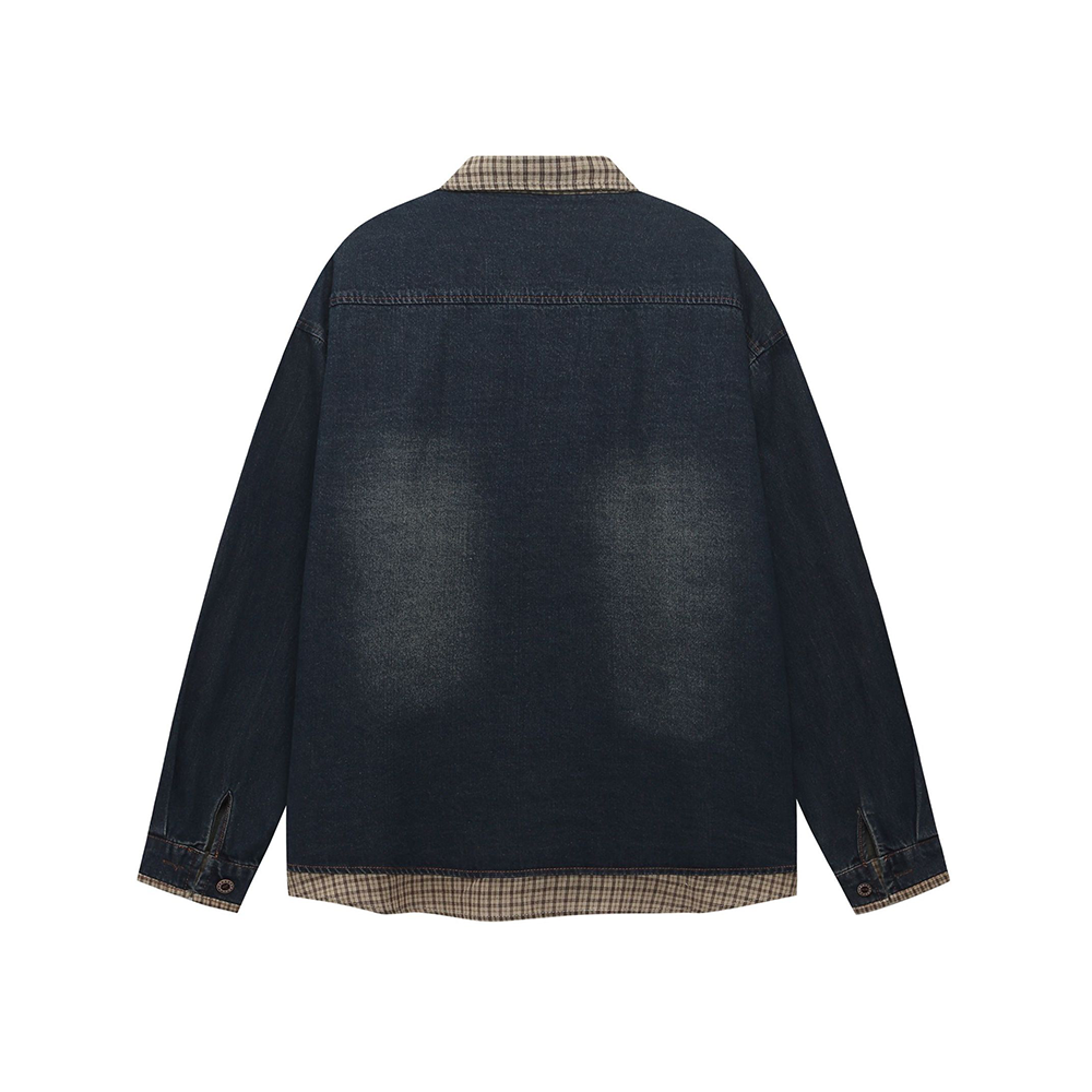 Spliced fake two-piece denim shirt