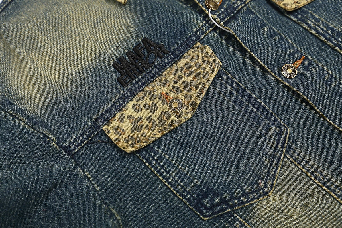 Retro patchwork lapel denim jacket