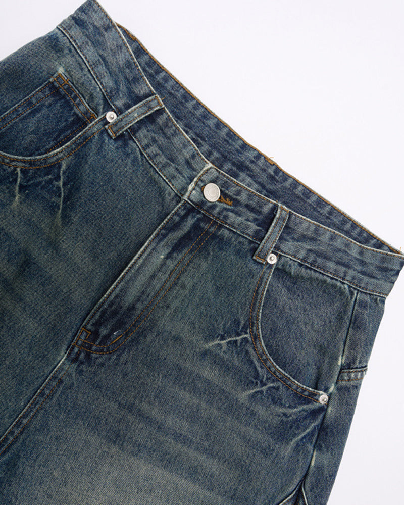 Paneled distressed cropped shorts