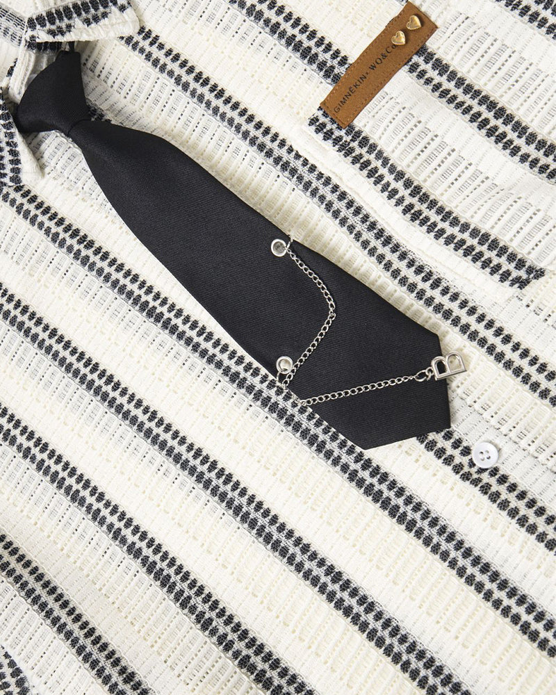 Striped Tie Short Sleeve Shirt