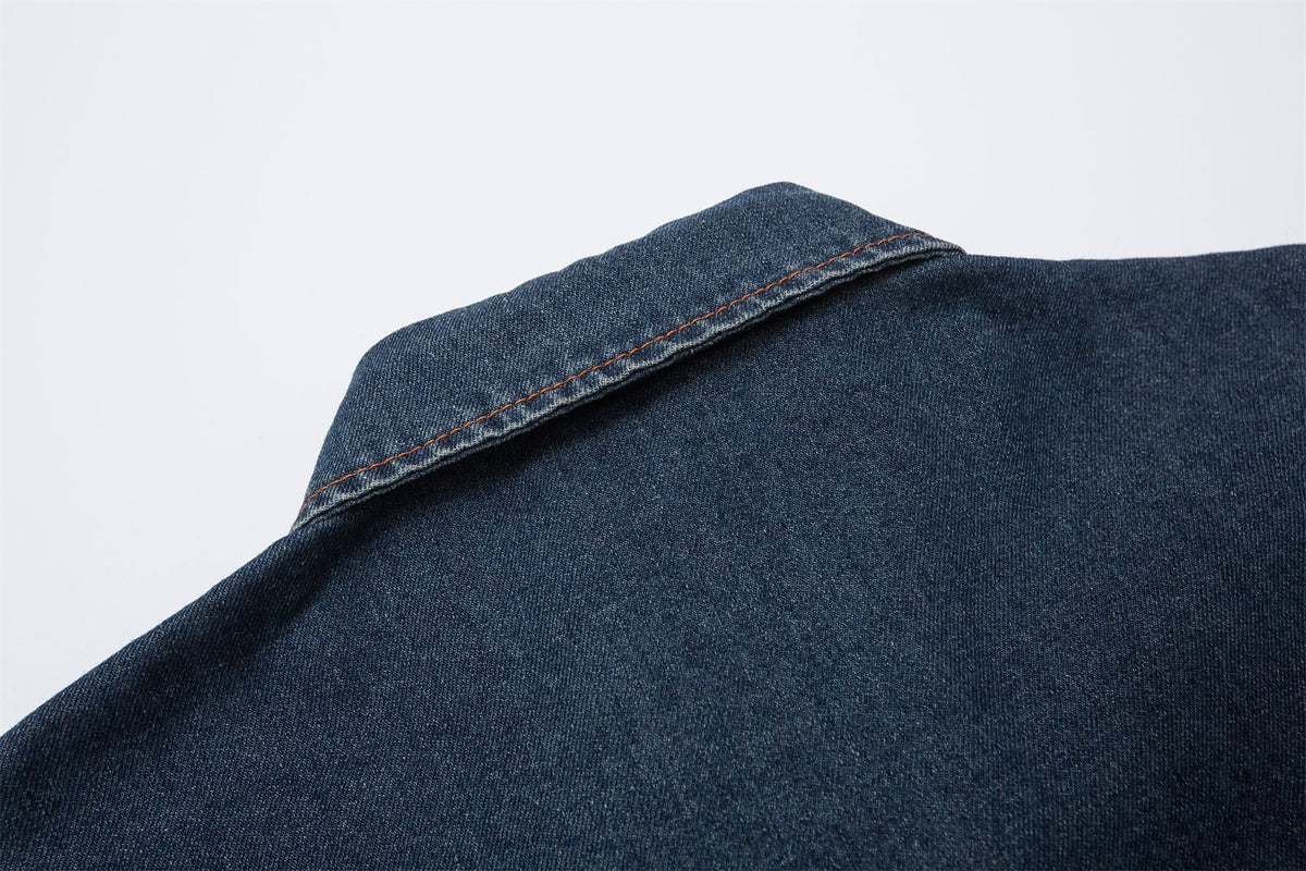 Spliced fake two piece denim shirt