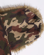 camouflage hooded knit cardigan with fur collar