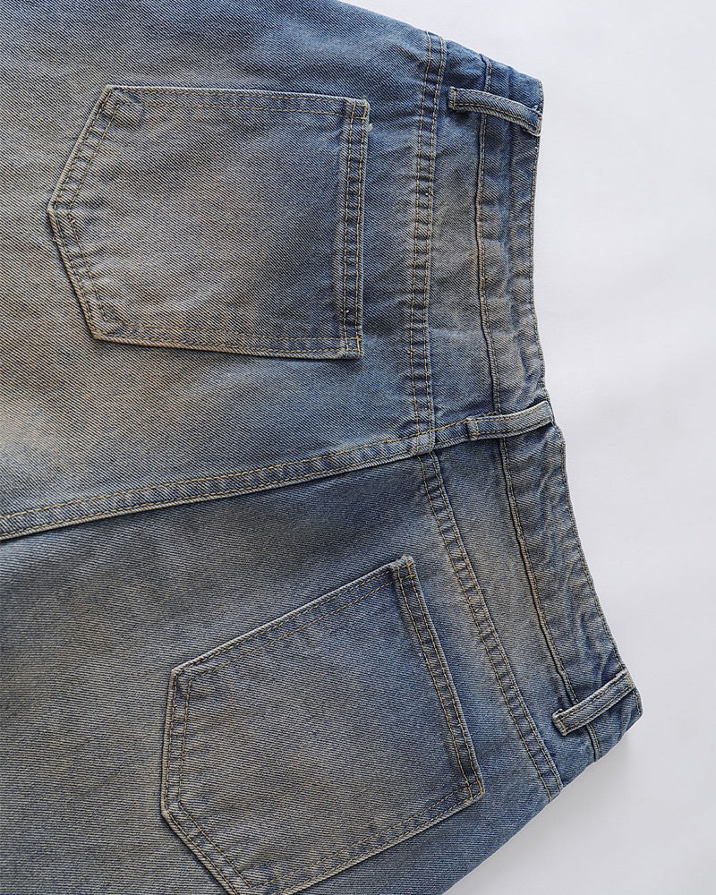 Distressed straight jeans