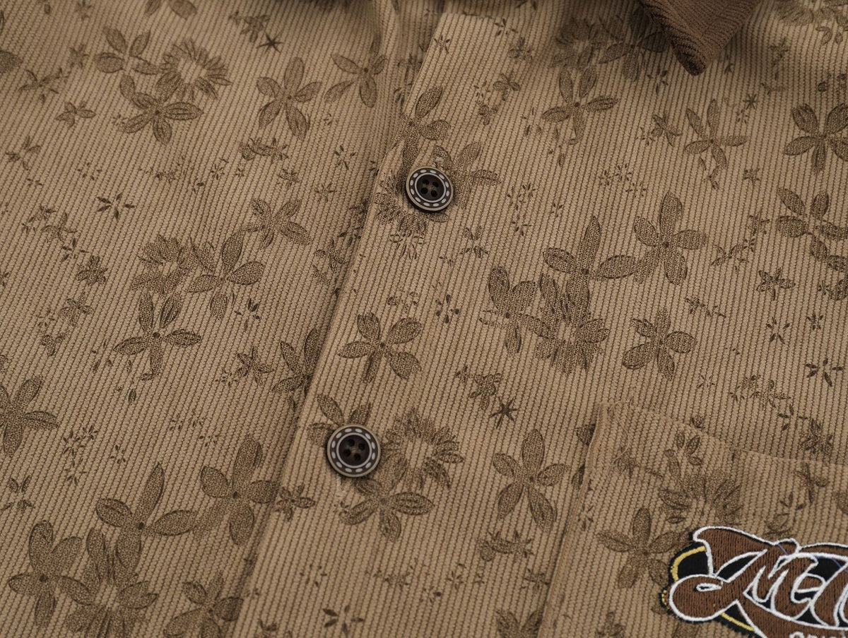 Retro contrast embroidered corduroy shirt