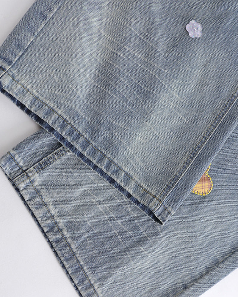 Embroidered Distressed Jeans