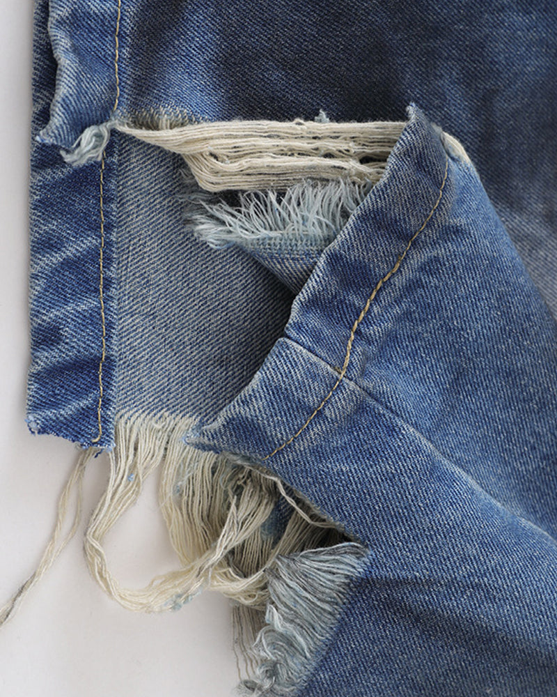 做舊破洞牛仔短褲