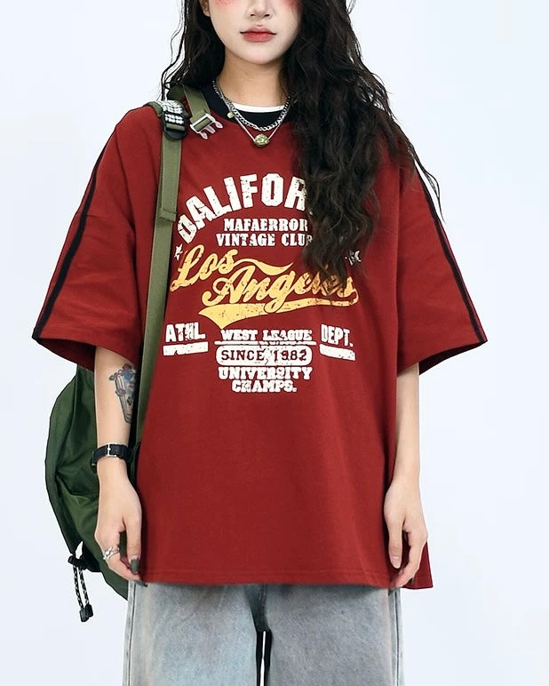 대비색 문자 프린트 반팔