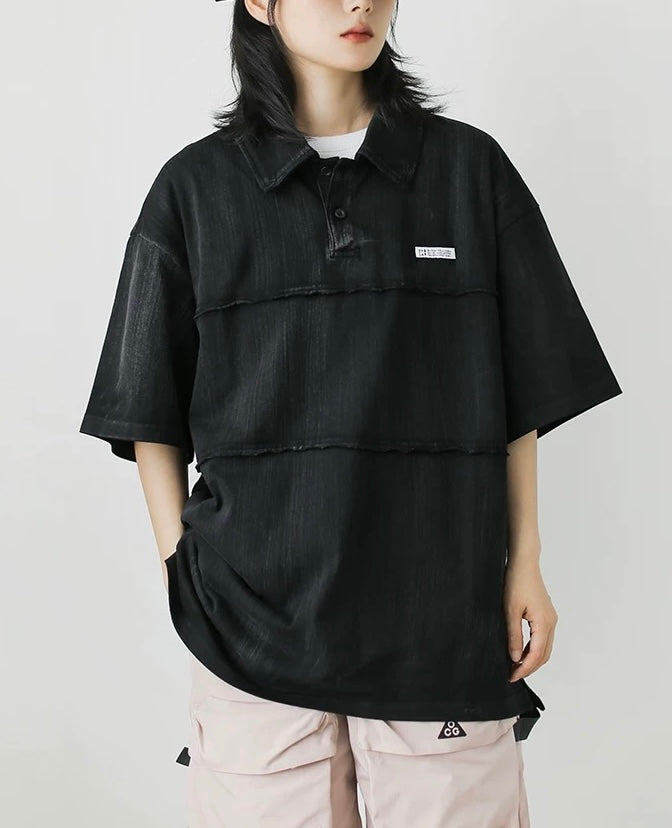 Stitched washed polo short sleeves