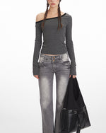 條紋斜肩長袖(女款)