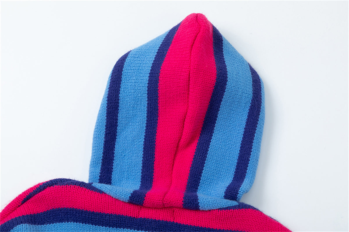 復古撞色連帽毛衣