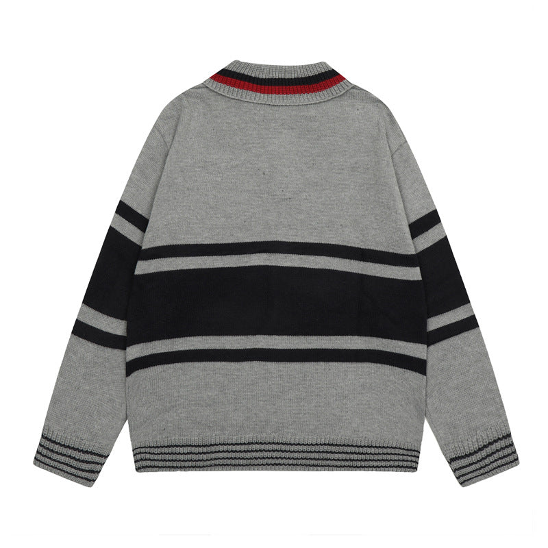 Patchwork contrast color polo sweater