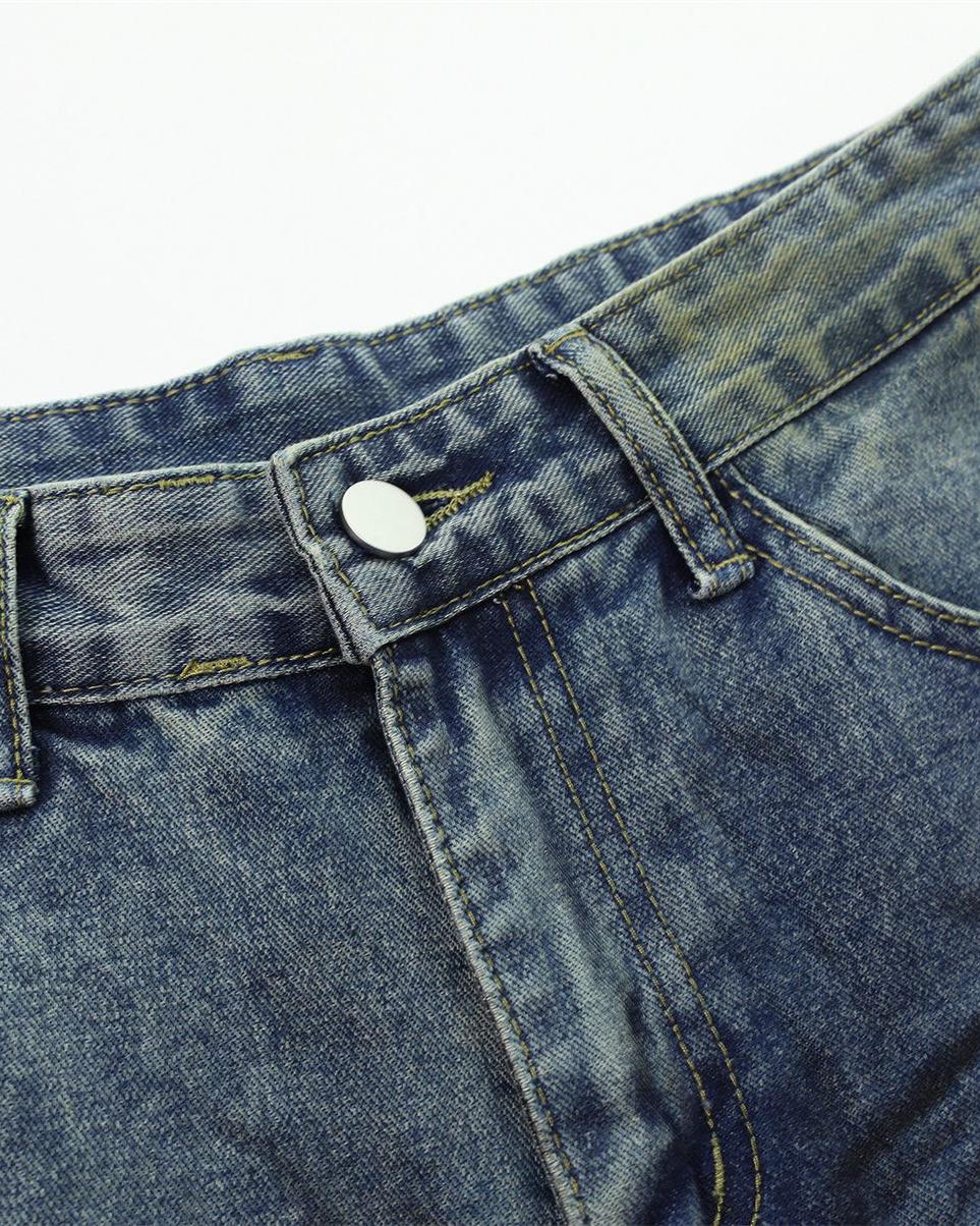 Distressed straight jeans