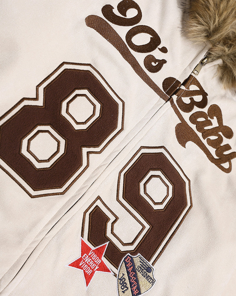 Retro letter embroidered hooded jacket