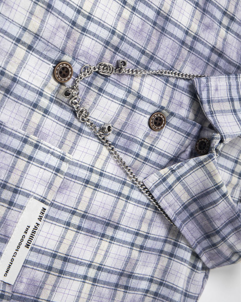 休閑格子短袖襯衫