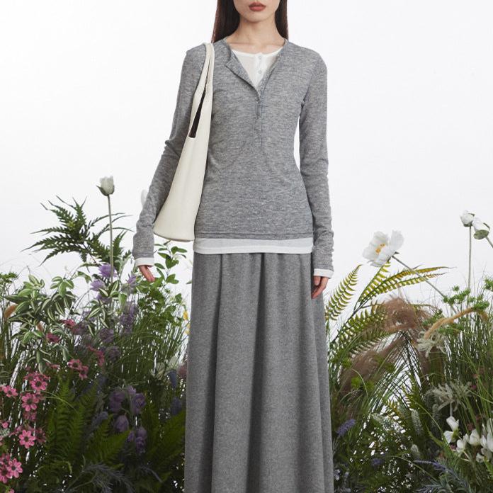 Preppy style fake two-piece top (women's style)