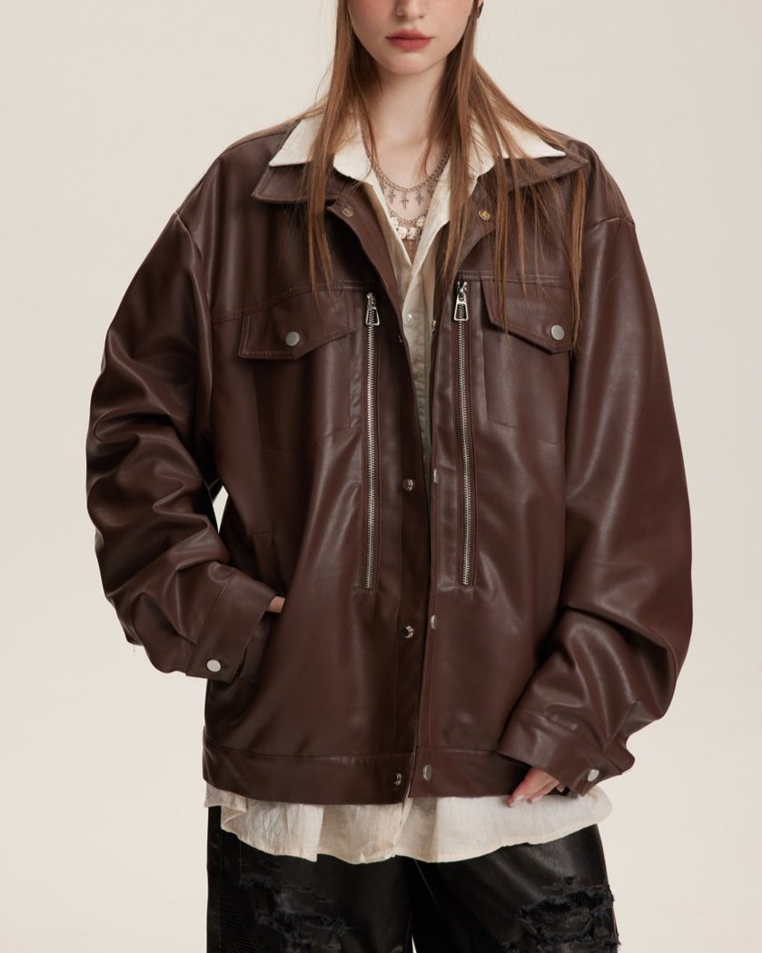 Retro motorcycle leather jacket