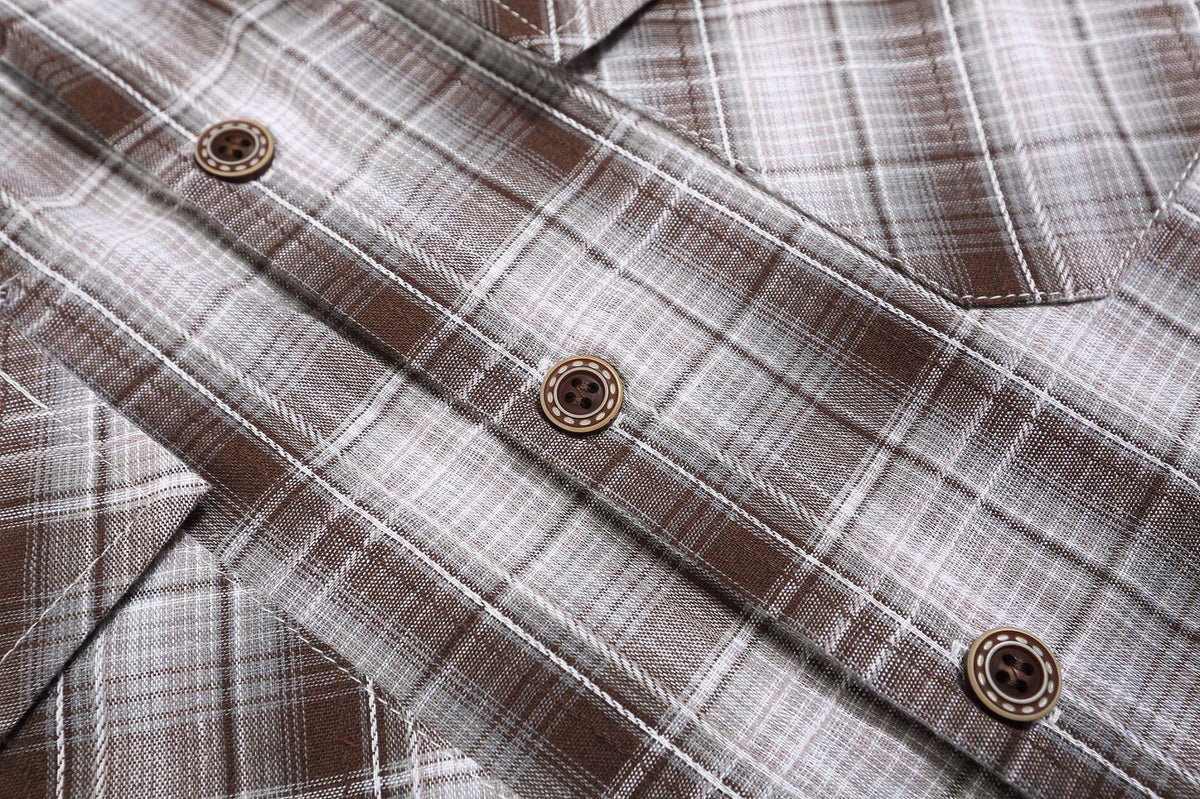 復古純色格子長袖襯衫