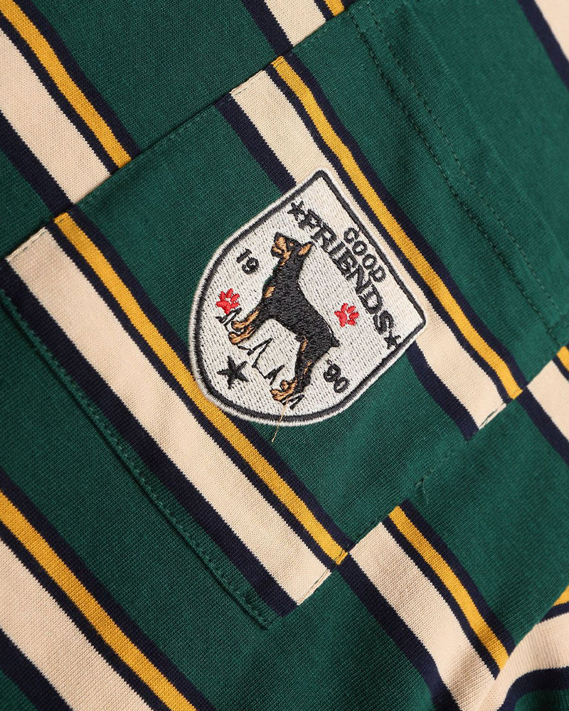 Contrast stripe embroidered polo long sleeves