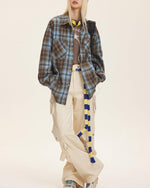 復古格子長袖襯衫