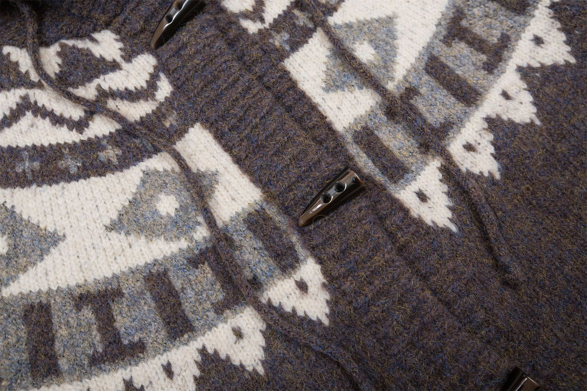 vintage horn button hooded cardigan