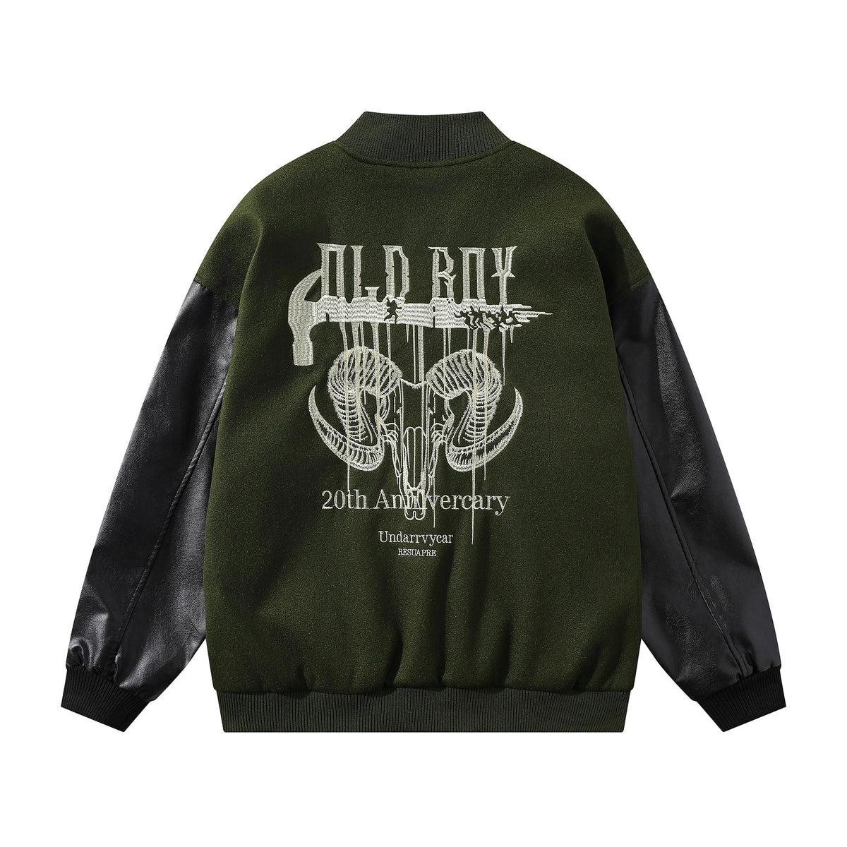 Retro contrast color patchwork embroidered baseball jersey