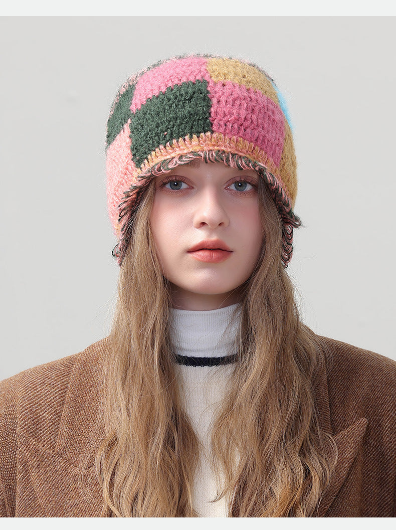 復古撞色拼接漁夫帽