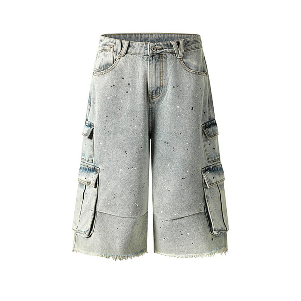 Distressed washed shorts