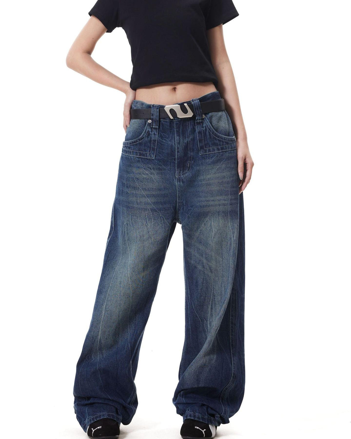 寬鬆簡約牛仔長褲