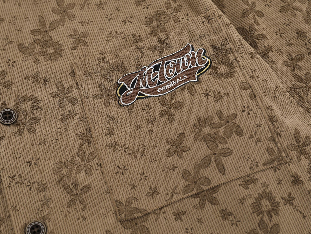 Retro contrast embroidered corduroy shirt