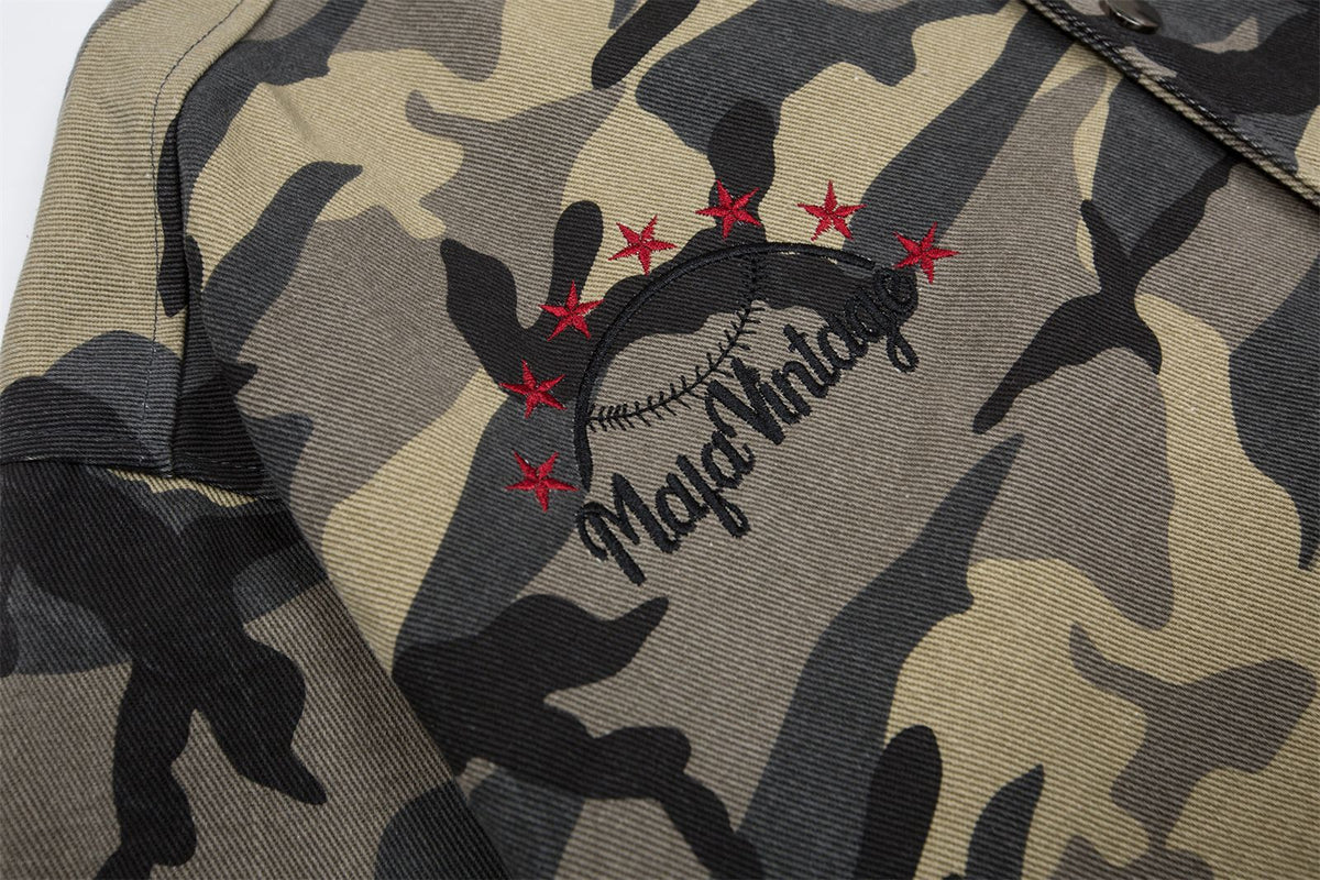 patchwork embroidered camouflage jacket