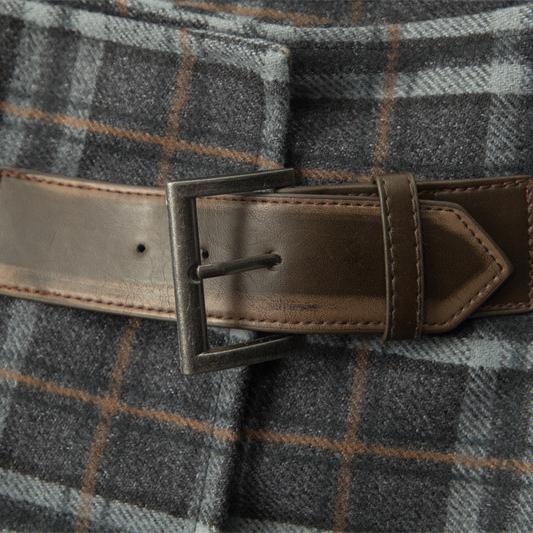 레트로 플레드 로우웨이스트 스커트