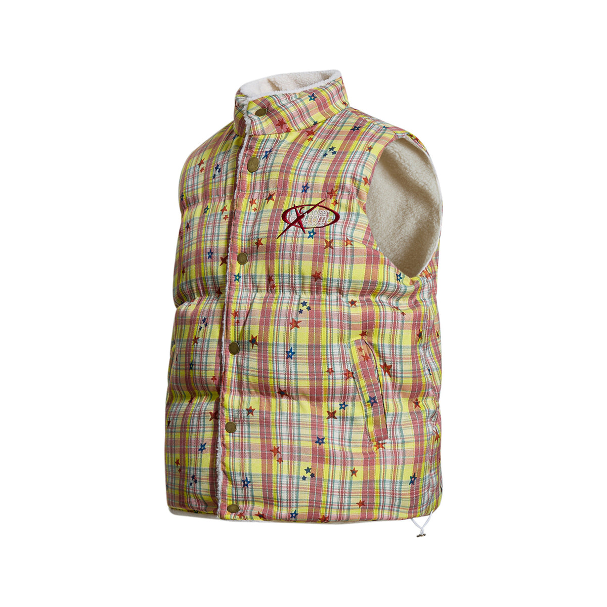 레트로 스타일 자수 레터링 두꺼운 조끼 (양면)