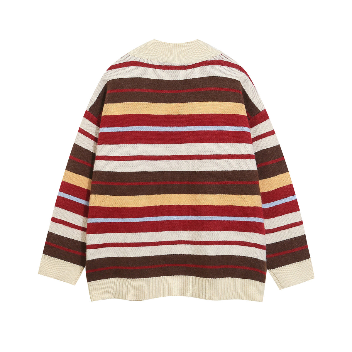 striped stand collar cardigan sweater