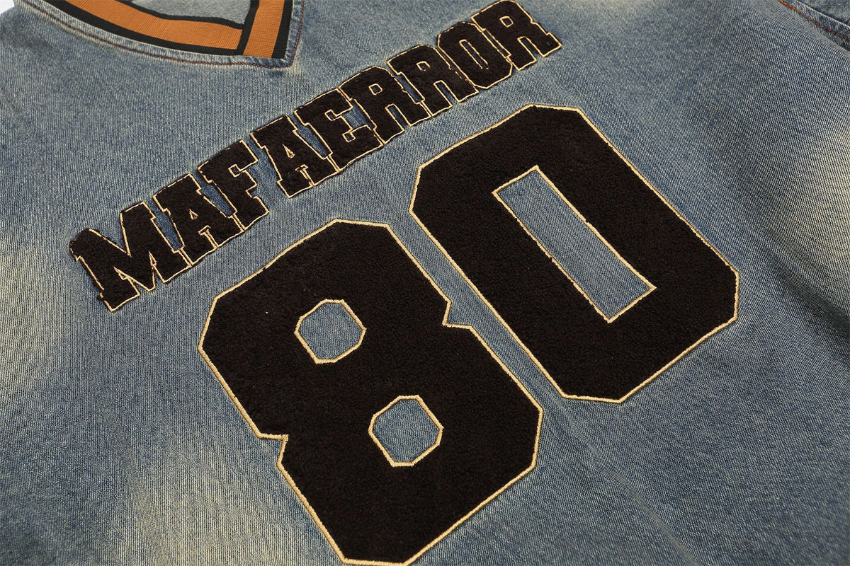 Retro distressed washed denim long sleeves